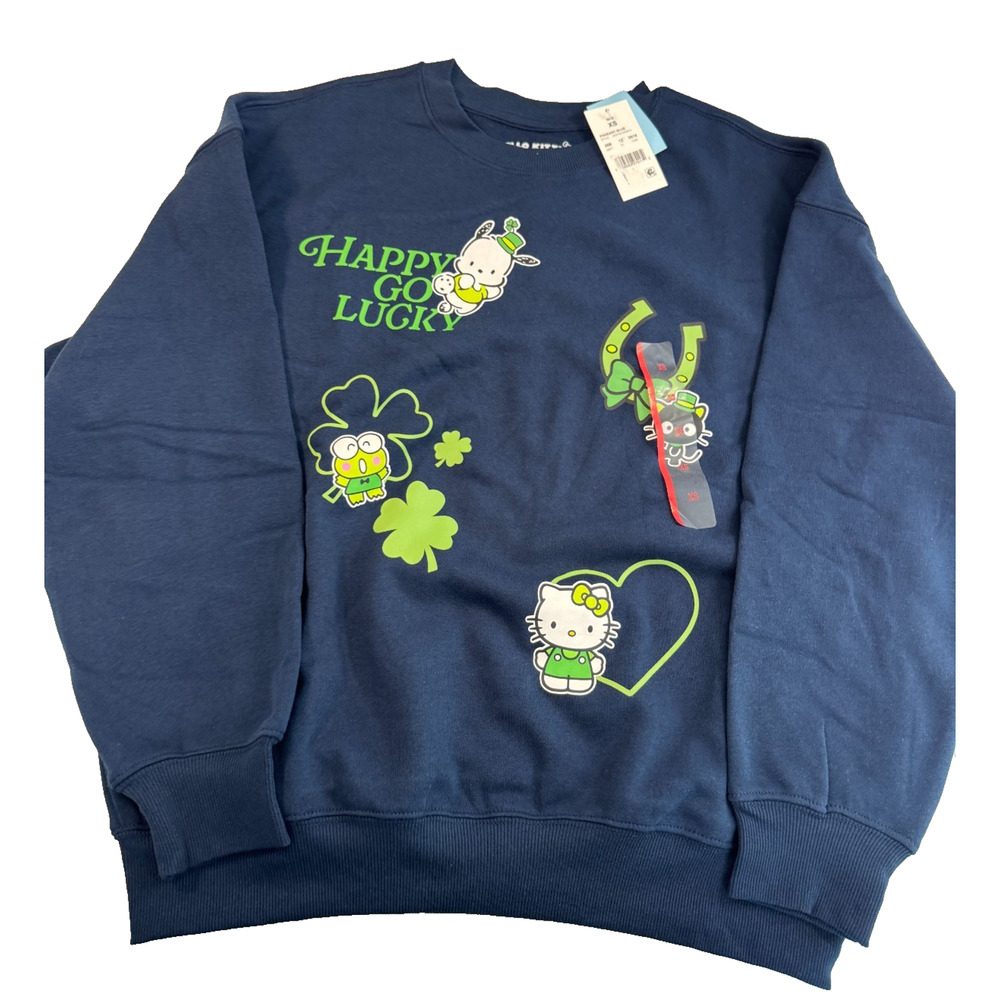 Sanrio Women's Hello Kitty St. Patrick's Day Graphic Pullover Sweatshirt XS Blue